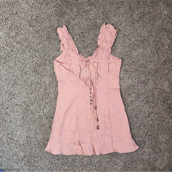 Free People Pink Sheath Dress with Flutter Sleeves Large L FP Sexy Open Back - Picture 6 of 11
